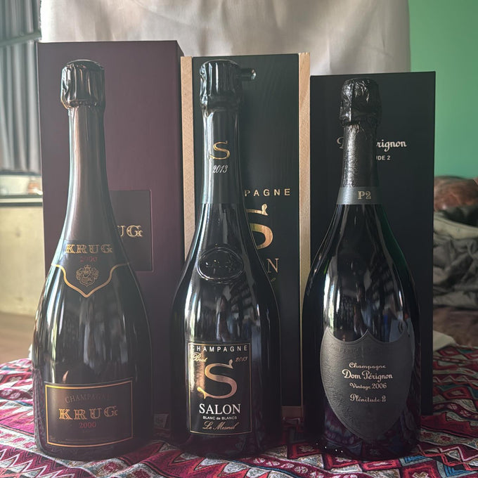Dom Pérignon, Krug and Salon Champagne bottle, labels and packaging for storage condition review