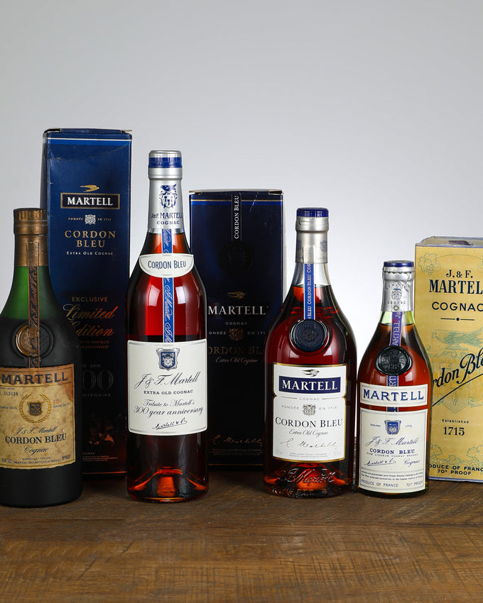 Martell Cordon Bleu and Krug Champagne (1996) bottle, labels and packaging for edition and condition review