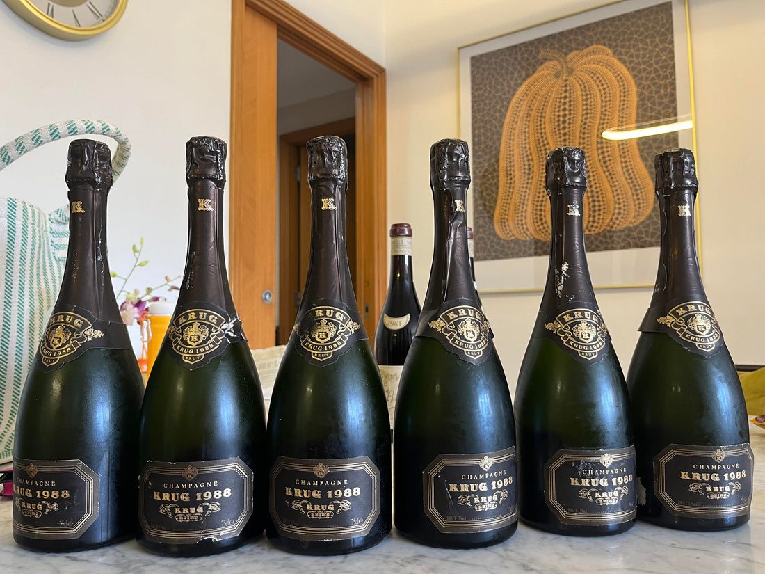 Vintage Champagne bottle, labels and packaging for edition, storage and appraisal factors