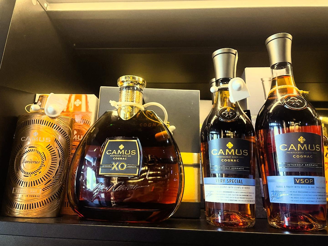 Camus Cognac bottle, labels and packaging for seal and fill-level review