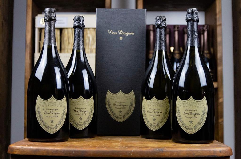 Dom Pérignon Champagne bottle, labels and packaging for front and back label review