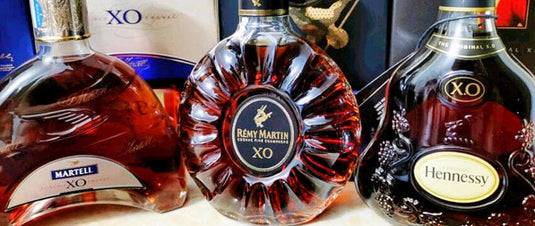 XO Cognac bottles, labels and packaging prepared for edition and condition review